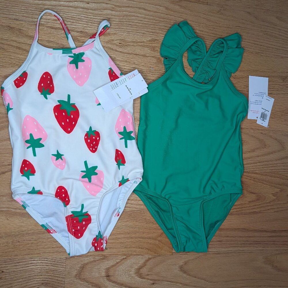 NWT Toddler Girls Old Navy Bathing Suits 3T Green White Pink Strawberries